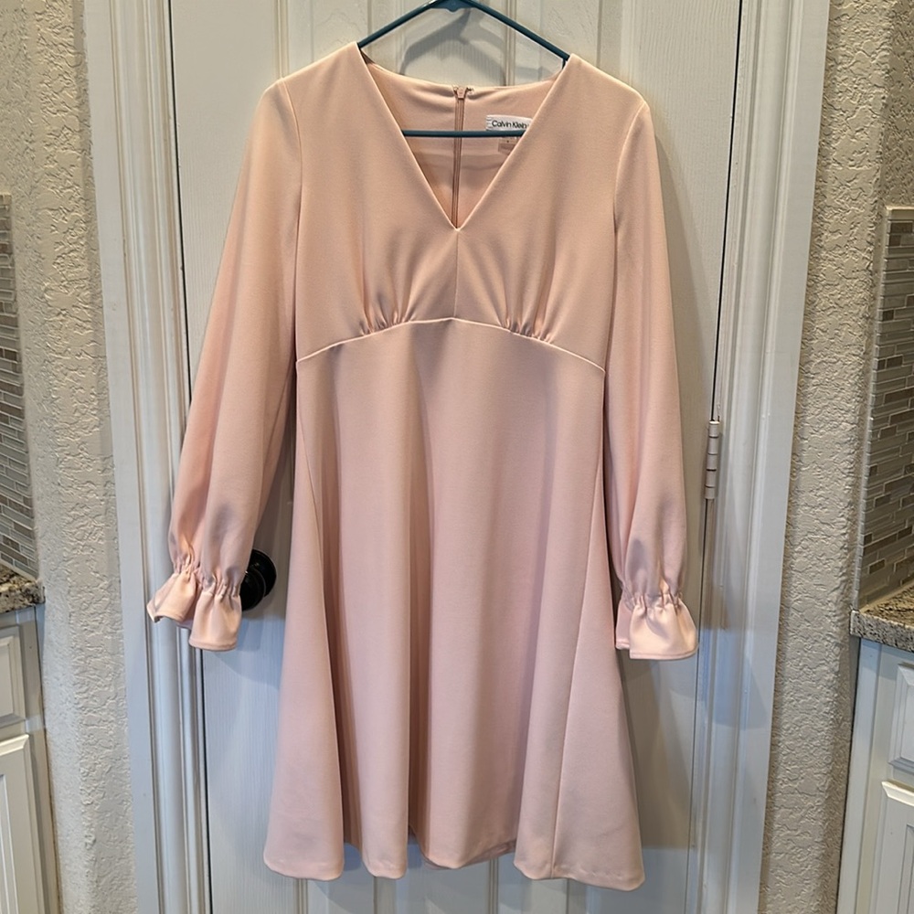 Calvin Klein long sleeve ruffle dress in pink. - Picture 5 of 5